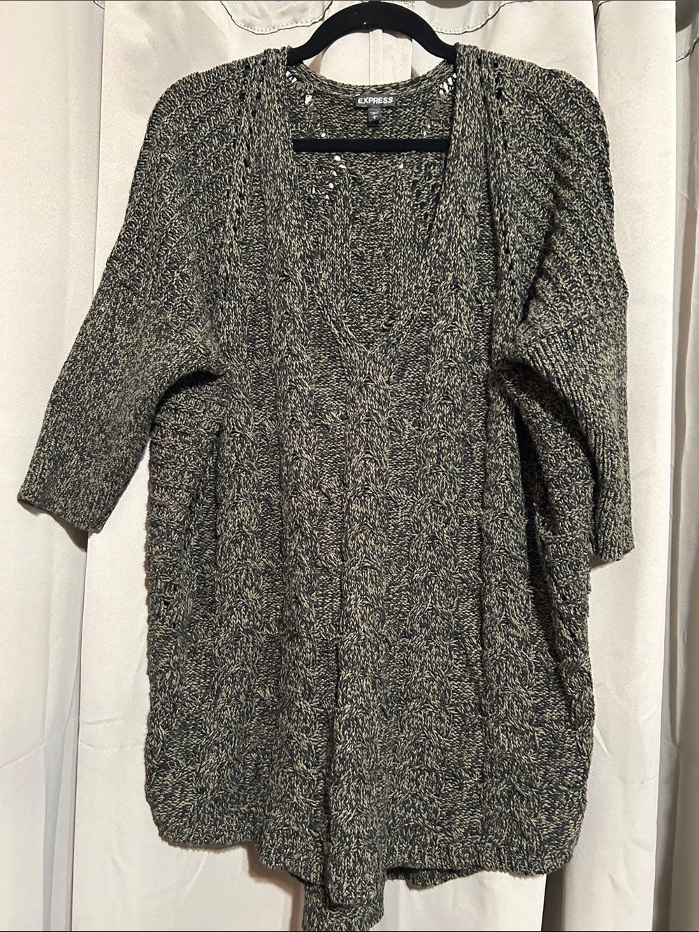 Express Black and Cream Chunky Cable Knit Open Cardigan